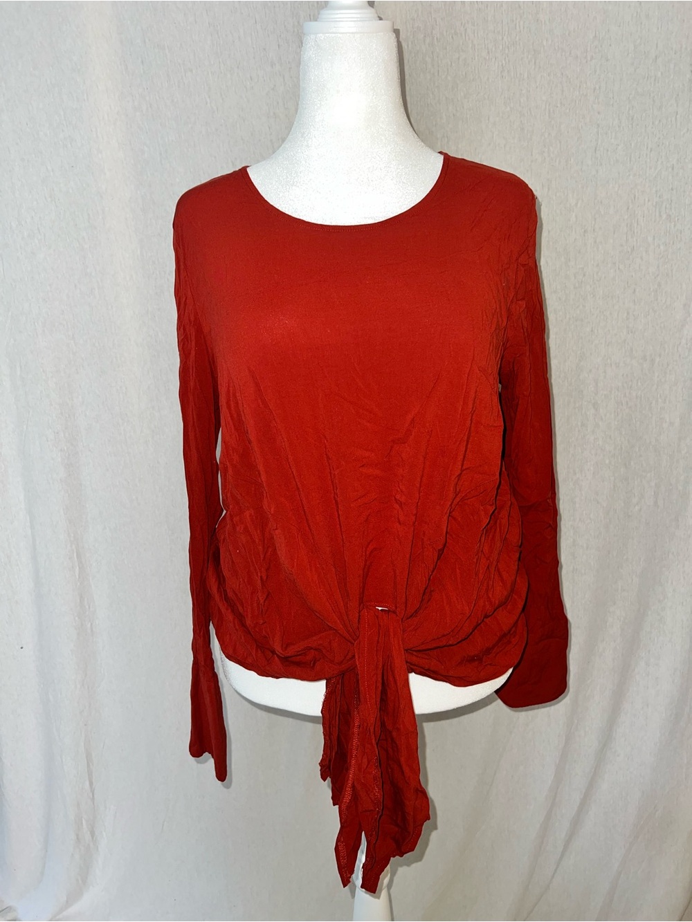 Lumiere Red Tie-Front Long Sleeve Top